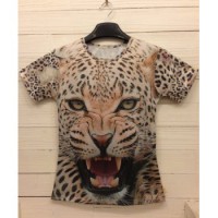 Ronda de cuello con estilo del tigre 3D impresión de manga corta de poliéster camiseta para hombres 